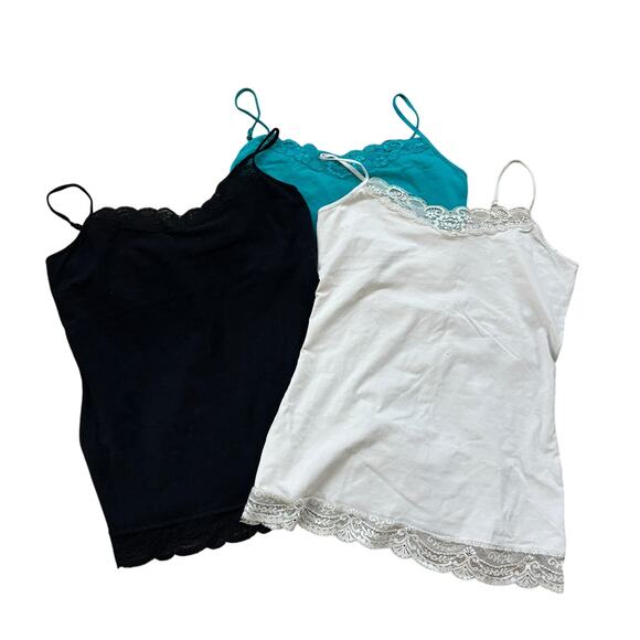 Lot of 3 Express Sexy Stretch Tank Tops Built-In Bra Lace Cami Y2K 2000s Sz L - Picture 1 of 6
